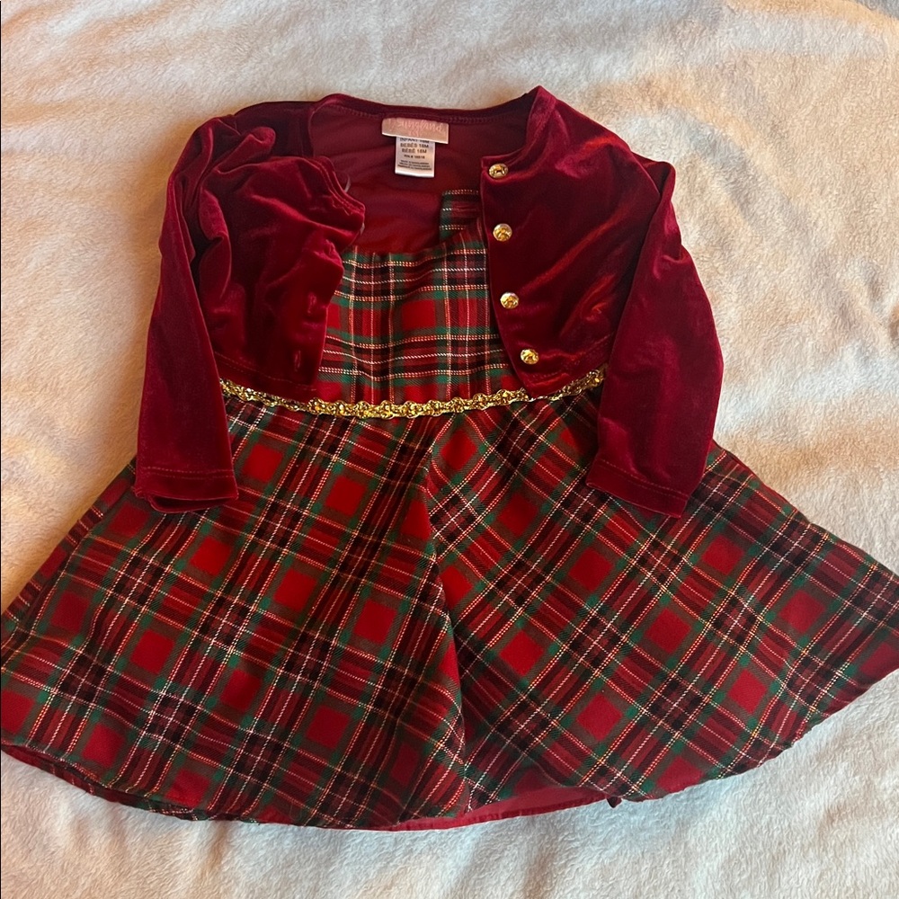 Youngland Red Plaid Dress with Gold Accents